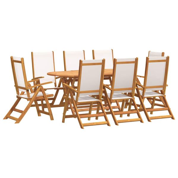 vidaXL 9 pcs conjunto de jantar para jardim ac&aacute;cia maci&ccedil;a e textilene