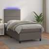 vidaXL Cama box spring c/ colch&atilde;o/LED 90x200 cm couro artificial cinza