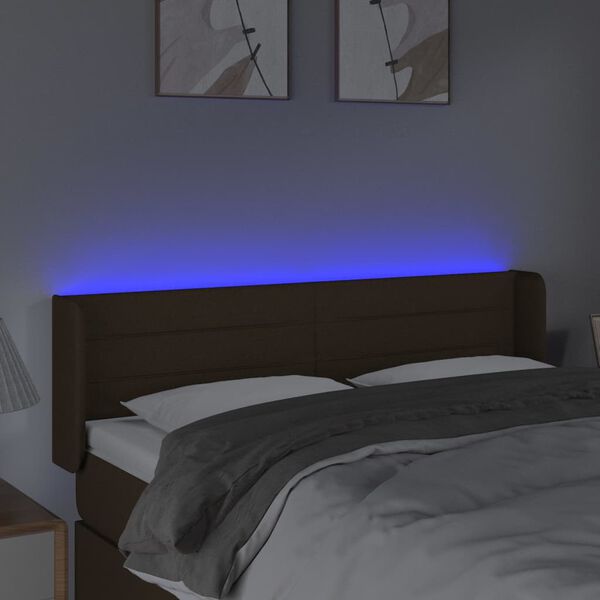 vidaXL Cabeceira de cama c/ luzes LED tecido 147x16x78/88 cm castanho