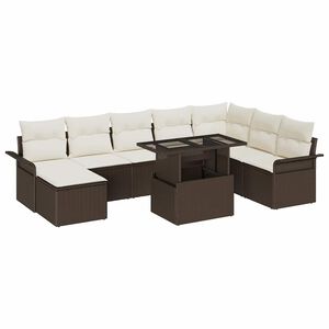 vidaXL Conjunto de Sof&aacute; de Jardim 9 unid. Castanho vime PE