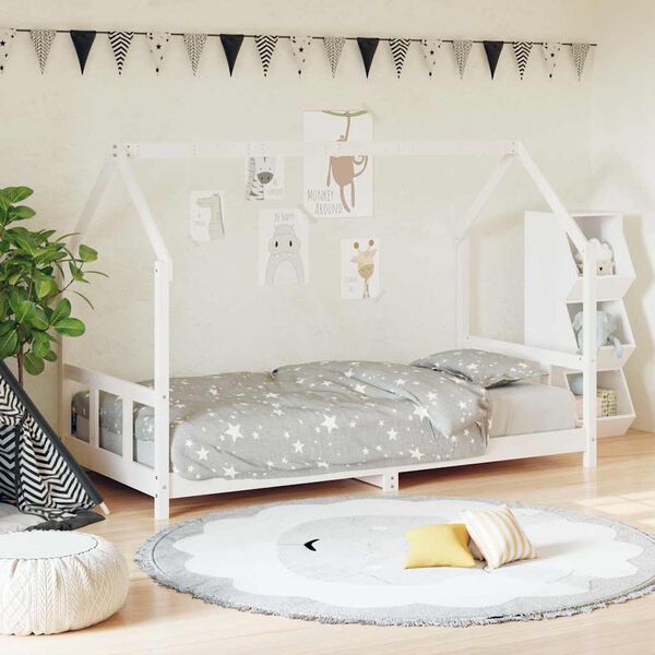 vidaXL Estrutura de cama infantil 90x200 cm pinho maci&ccedil;o branco