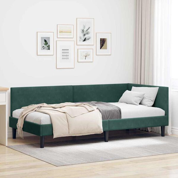vidaXL Estrutura de Cama de Canto Verde Escuro 100 cm x 200 cm