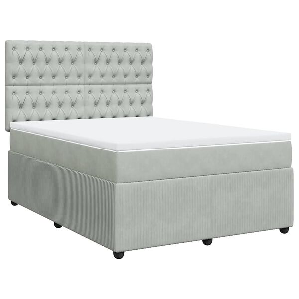 vidaXL Cama com molas/colch&atilde;o 140x190 cm veludo cinzento-claro