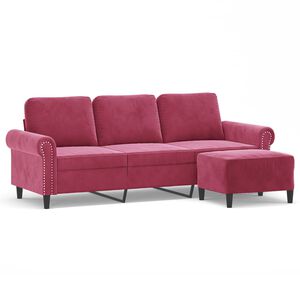 vidaXL Sof&aacute; de 3 lugares com apoio de p&eacute;s 180 cm veludo vermelho tinto