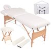 vidaXL Mesa massagem dobr&aacute;vel 2 zonas + banco 10 cm espessura branco