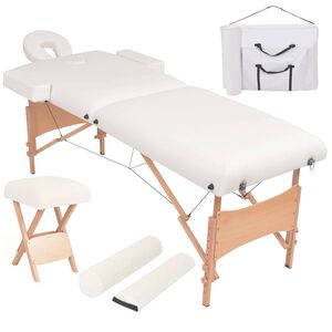 vidaXL Mesa massagem dobr&aacute;vel 2 zonas + banco 10 cm espessura branco