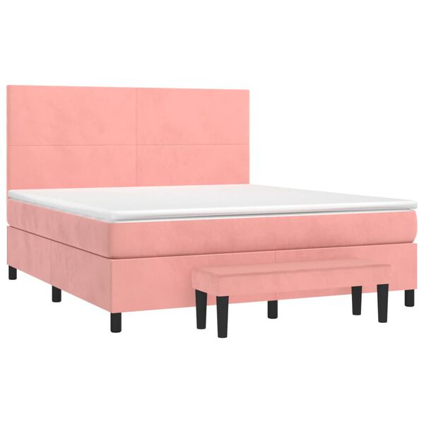vidaXL Cama com molas/colch&atilde;o 160x200 cm veludo rosa