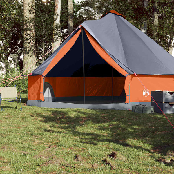 vidaXL Tenda familiar tipi para 8 pessoas impermeável cinza/laranja