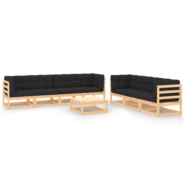 vidaXL 8 pcs conjunto lounge de jardim c/ almofad&otilde;es pinho maci&ccedil;o