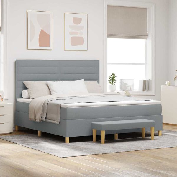 vidaXL Cama Box com colch&atilde;o Cinzento-claro 180 x 200 cm tecido