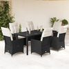 vidaXL 7 pcs conjunto de jantar p/ jardim c/ almofad&otilde;es vime PE preto