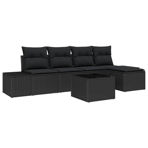 vidaXL Conjunto de Sof&aacute; de Jardim com almofada 5 pcs Preto vime PE