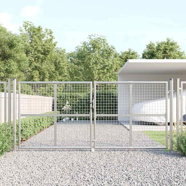 vidaXL Portão de jardim em tela metálica cor prata 300x125 cm aço galvanizado.