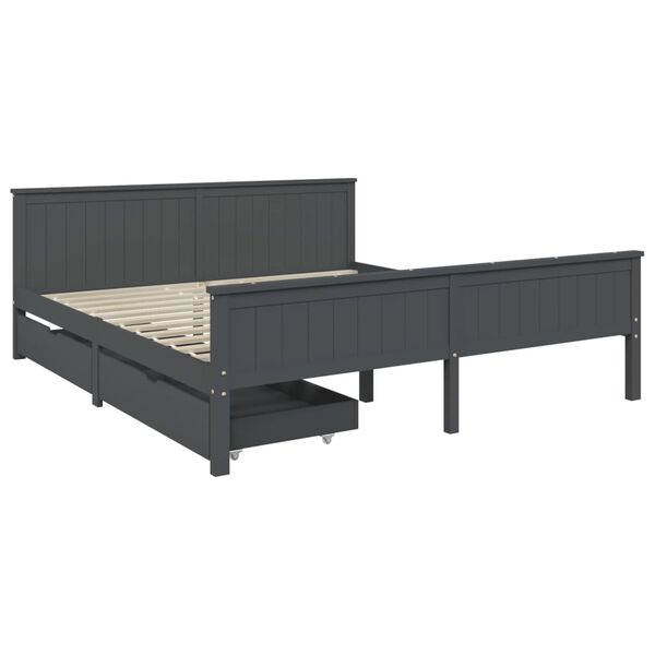 vidaXL Estrutura cama c/ 2 gavetas 200x200cm pinho maci&ccedil;o cinza-escuro