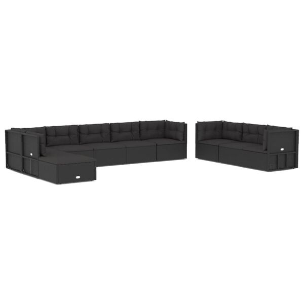vidaXL 10 pcs conjunto lounge de jardim c/ almofad&otilde;es vime PE preto