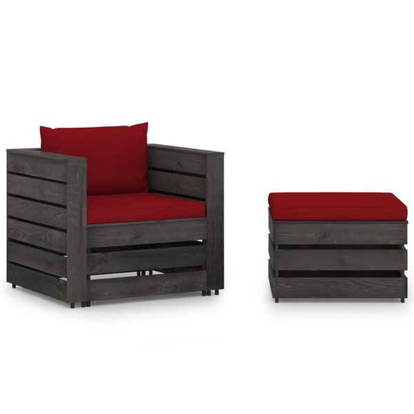 vidaXL 2 pcs conj. lounge jardim + almofad&otilde;es madeira impreg. cinzento