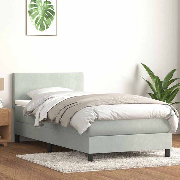 vidaXL Cama com molas/colch&atilde;o cinzento-claro 80x210 cm veludo