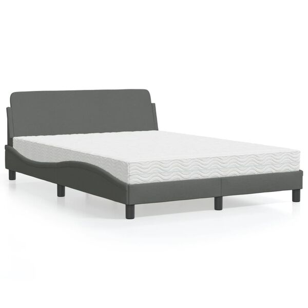 vidaXL Cama com colchão Dover 140x200 cm tecido cinzento-escuro