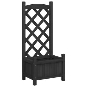 vidaXL Vaso/floreira com treli&ccedil;a madeira de abeto maci&ccedil;a preto