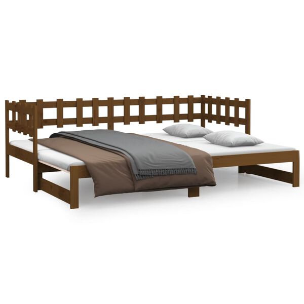 vidaXL Estrutura sof&aacute;-cama de puxar 2x(90x190)cm pinho maci&ccedil;o castanho