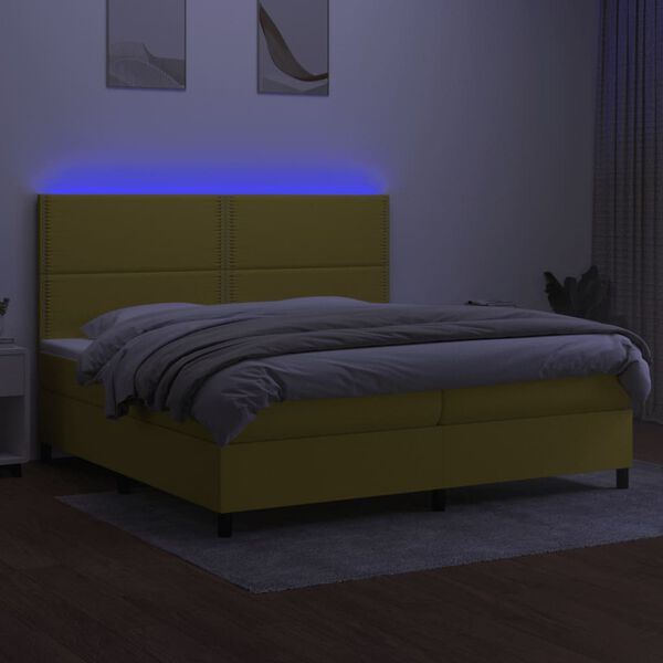 vidaXL Cama box spring c/ colch&atilde;o e LED 200x200 cm tecido verde
