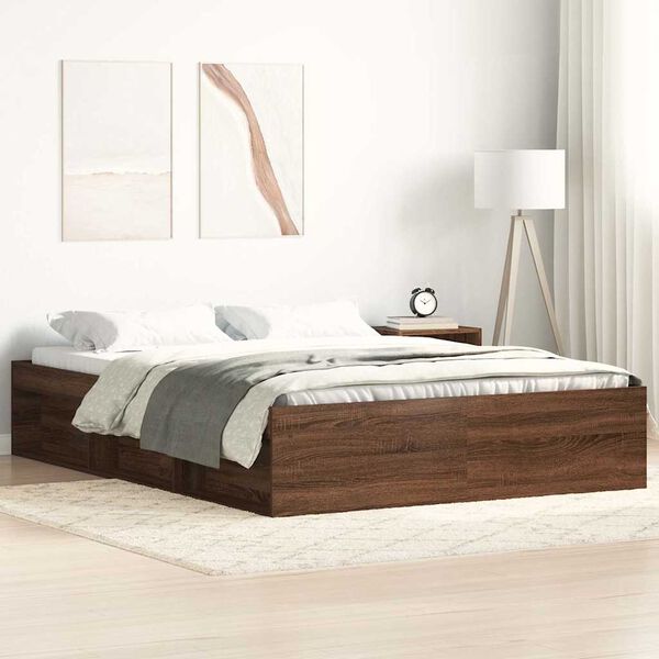 vidaXL Estrutura de cama de casal 135x190 cm carvalho castanho