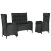 vidaXL 3 pcs conjunto de jantar p/ jardim c/ almofad&otilde;es vime PE preto