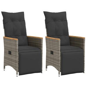 vidaXL Cadeiras jardim reclin&aacute;veis 2 pcs c/ almofad&otilde;es vime PE cinza
