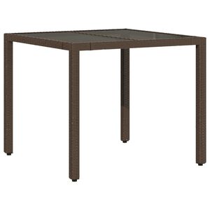 vidaXL Mesa de jardim com tampo de vidro 90x90x75 cm vime PE castanho