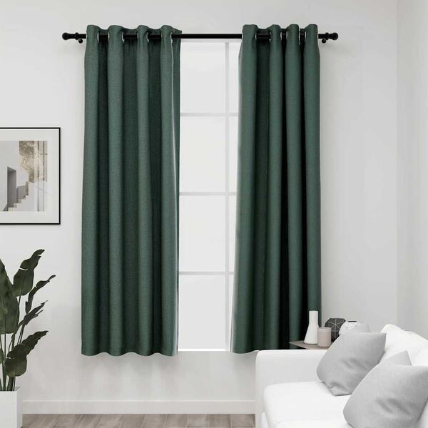 vidaXL Cortinas opacas aspeto linho c/ ilh&oacute;s 2 pcs 140x175 cm verde