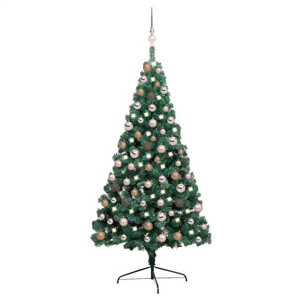 vidaXL Meia &aacute;rvore Natal artificial pr&eacute;-iluminada c/ bolas verde