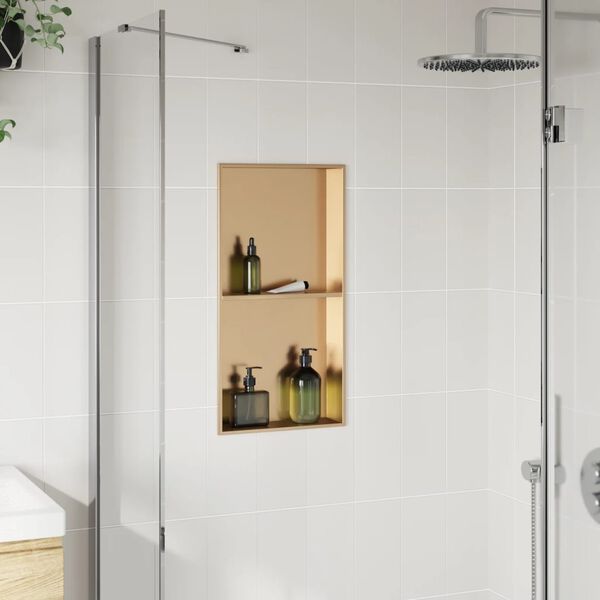 vidaXL Nicho parede p/ duche 32x62x9cm aço inoxidável dourado escovada
