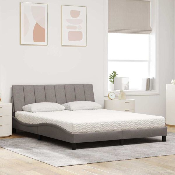 vidaXL Cama com colch&atilde;o Hanko 160x200 cm tecido castanho-acinzentado