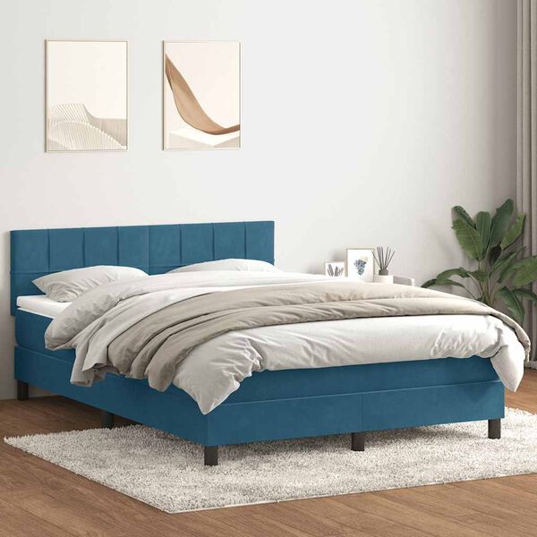 vidaXL Cama box spring c/ colch&atilde;o e LED 160x220 cm veludo azul-escuro