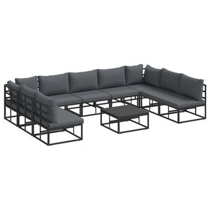vidaXL Conjunto de Sof&aacute; de Jardim com almofada 10 pcs Preto Alum&iacute;nio
