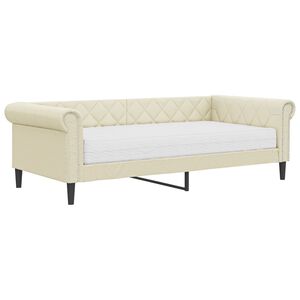 vidaXL Sof&aacute;-cama com colch&atilde;o 90x200 cm couro artificial cor creme