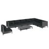 vidaXL 9 pcs conj. lounge jardim c/ almofad&otilde;es vime PE cinzento-escuro