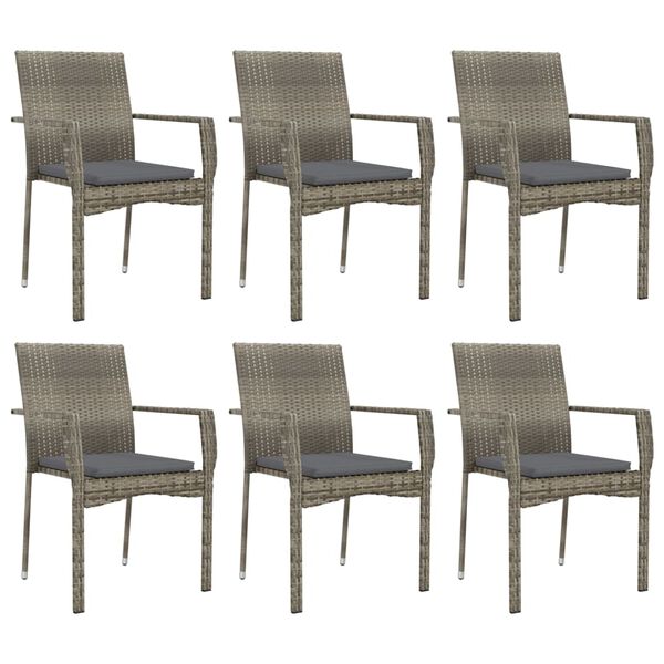 vidaXL 7 pcs conjunto de jantar p/ jardim c/ almofadões vime PE cinza
