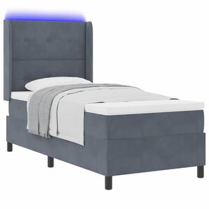 vidaXL Cama Box com colch&atilde;o com led Cinza Escuro 90 x 190 cm Veludo