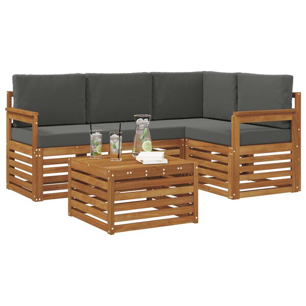 vidaXL Conjuntos de m&oacute;veis com almofada 5 pcs Natural e Antracite