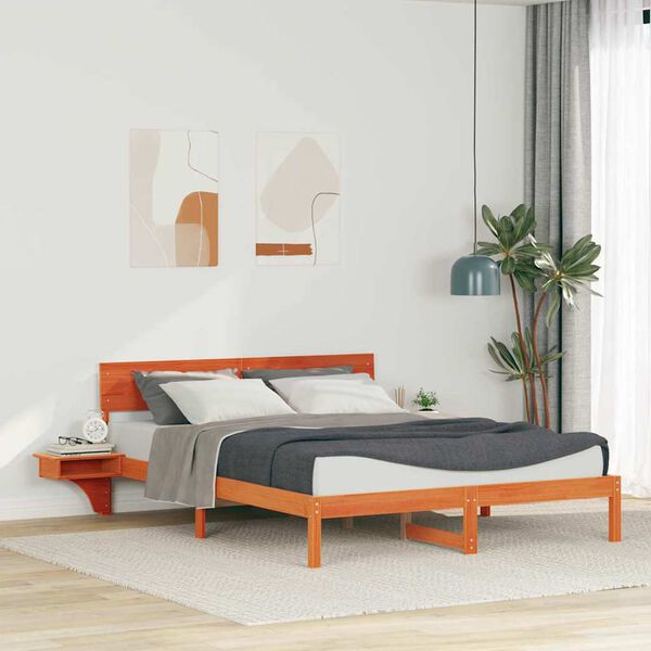 vidaXL Estrutura da Cama com cabeceira Marrom Cera 150 x 200 cm