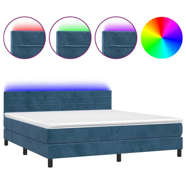 vidaXL Cama box spring c/ colch&atilde;o/LED 180x200 cm veludo azul-escuro