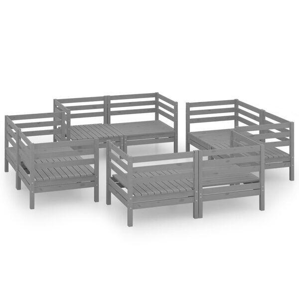 vidaXL 8 pcs conjunto lounge de jardim pinho maci&ccedil;o cinzento