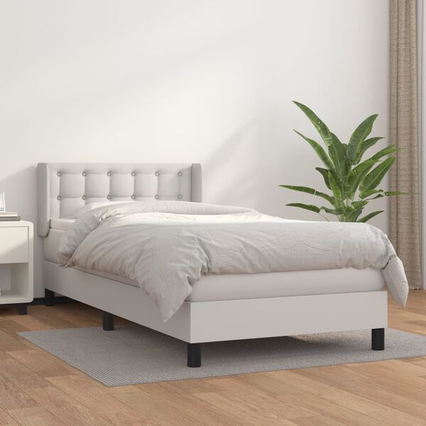 vidaXL Cama com molas/colch&atilde;o 100x200 cm couro artificial branco