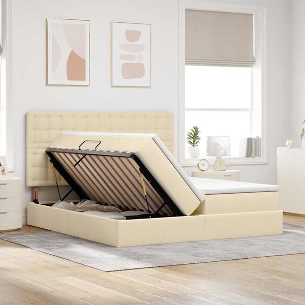 vidaXL Cama com Armazenamento Creme 180 x 200 cm Couro Sint&eacute;tico
