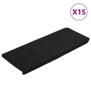vidaXL Tapetes de escada autoadesivos 15 pcs 65x24,5x3,5 cm preto