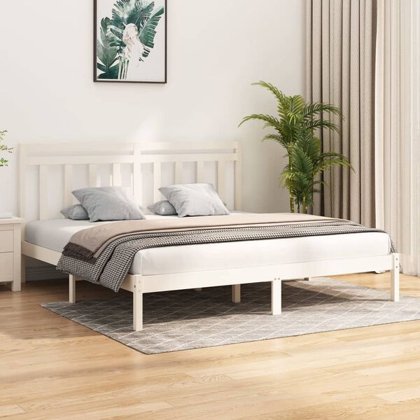 vidaXL Estrutura de cama super king pinho maciço 180x200 cm branco