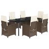 vidaXL 7 pcs conjunto jantar p/ jardim c/ almofad&otilde;es vime PE castanho