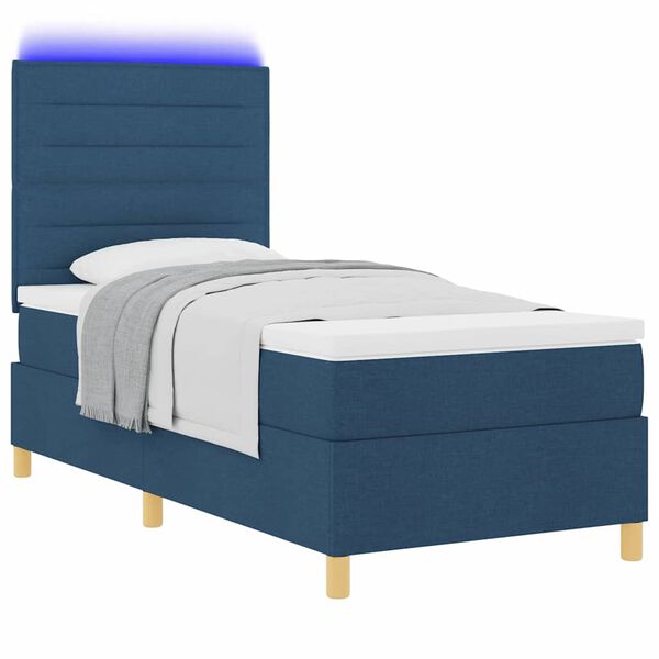 vidaXL Cama Box Spring LED com colch&atilde;o Azul 80 x 200 cm tecido