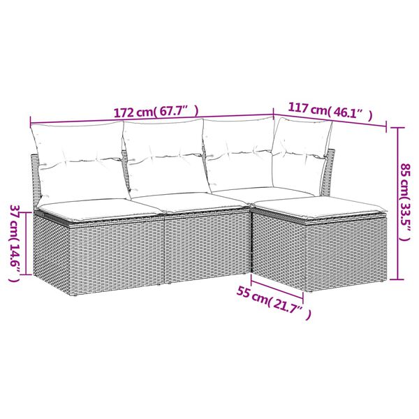 vidaXL 4 pcs conjunto de sofás para jardim c/ almofadões vime PE bege